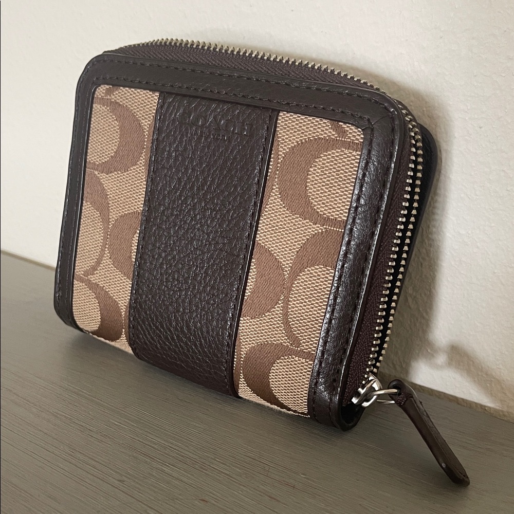 Coach Dark Brown Leather Zip Wallet